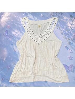 Vintage Y2K Ginger G. Embellished Boho Tank Top | Cream Crochet